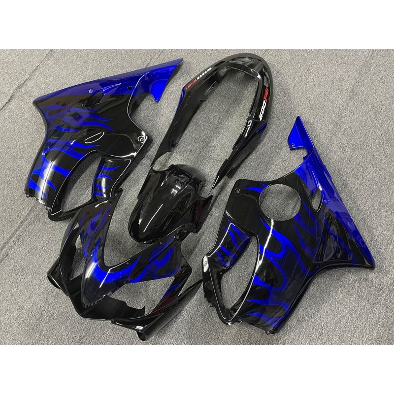 Honda CBR600F4i (2004-2007) Black & Blue Flame Fairings Clear Windscreen: Free No Bolt Kit No Tank