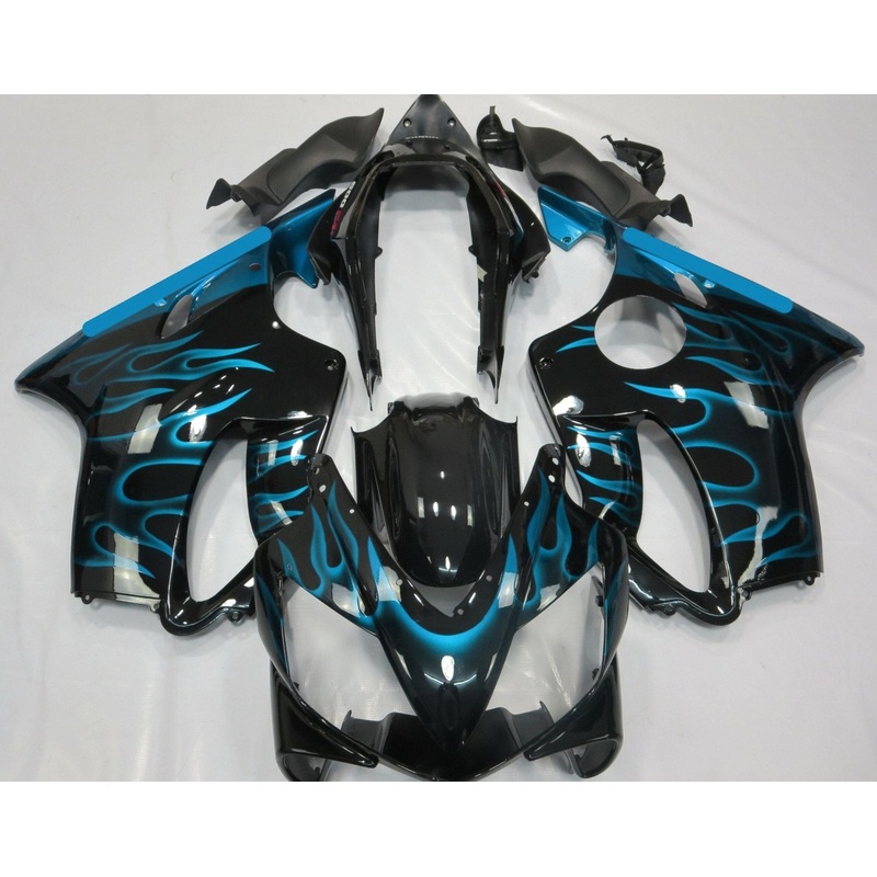 Honda CBR600F4i (2004-2007) Black & Light Blue Flame Fairings Clear Windscreen: Free No Bolt Kit No Tank