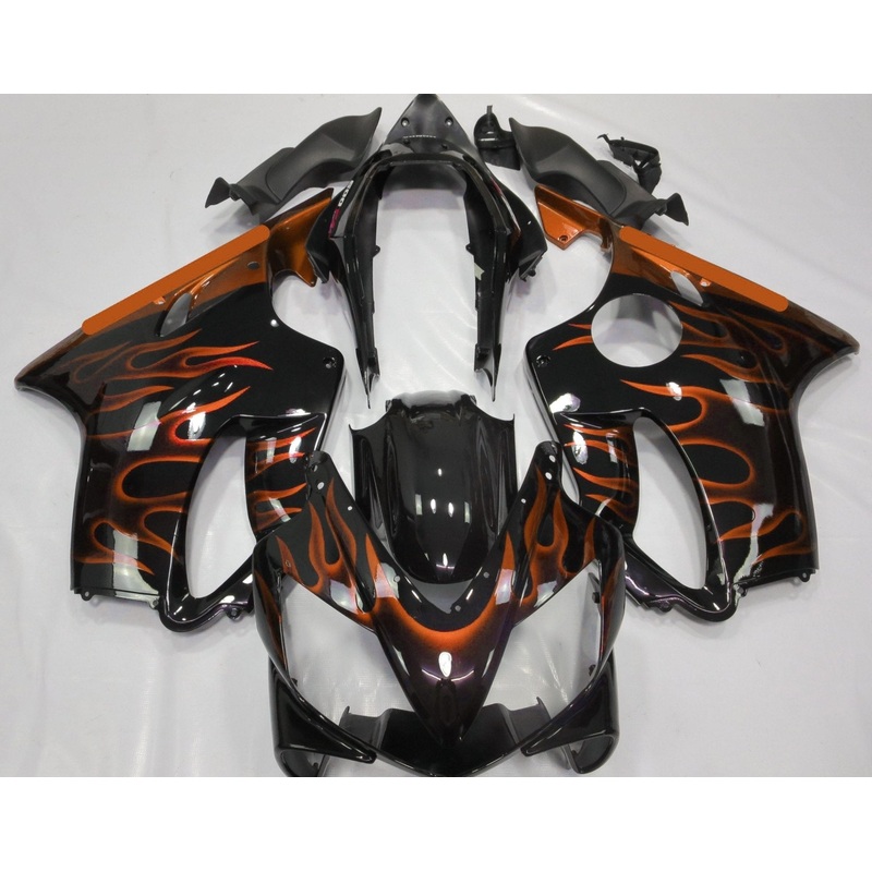 Honda CBR600F4i (2004-2007) Black & Orange Flame Fairings Clear Windscreen: Free No Bolt Kit No Tank