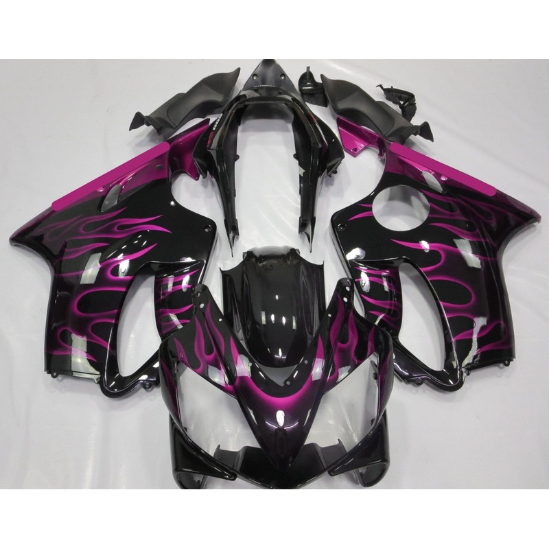 Honda CBR600F4i (2004-2007) Black & Pink Flame Fairings Clear Windscreen: Free No Bolt Kit No Tank