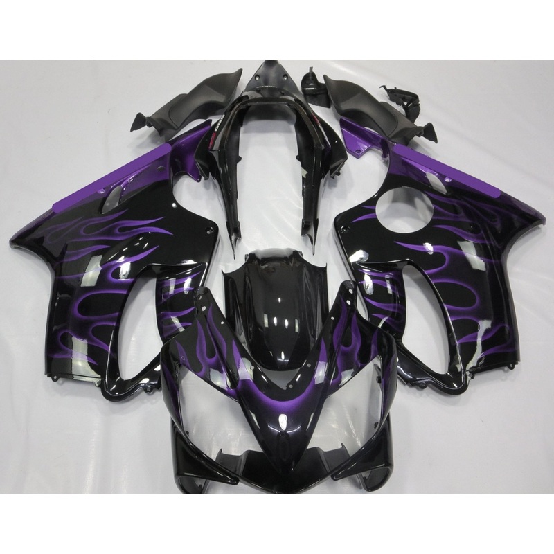 Honda CBR600F4i (2004-2007) Black & Purple Flame Fairings Clear Windscreen: Free No Bolt Kit No Tank