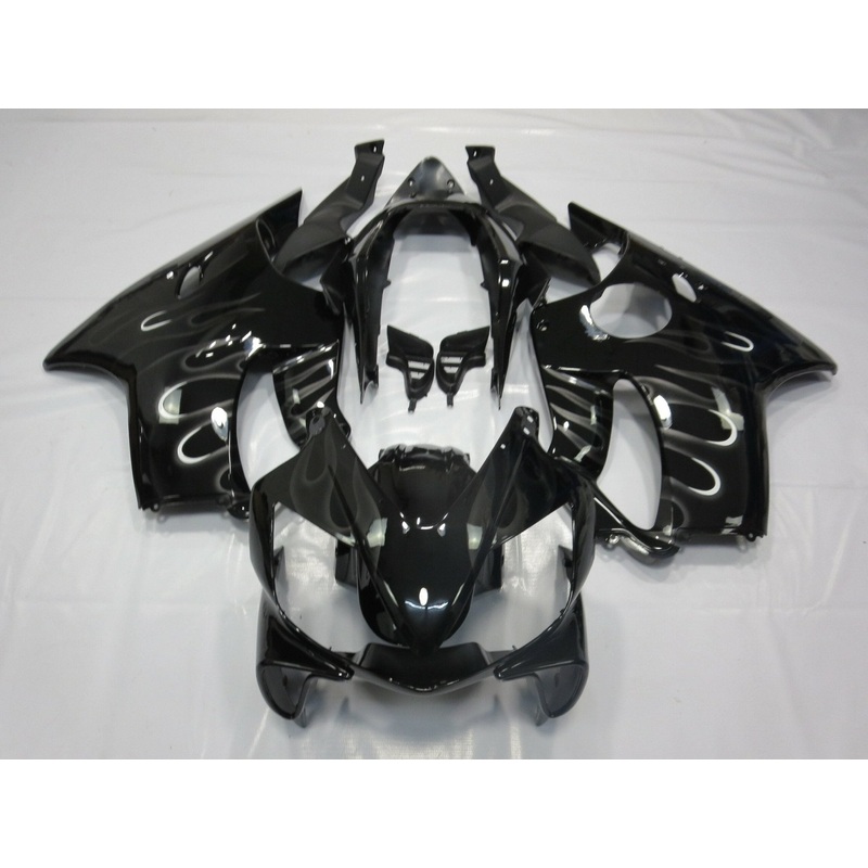 Honda CBR600F4i (2004-2007) Black & White Flame Fairings Clear Windscreen: Free No Bolt Kit No Tank