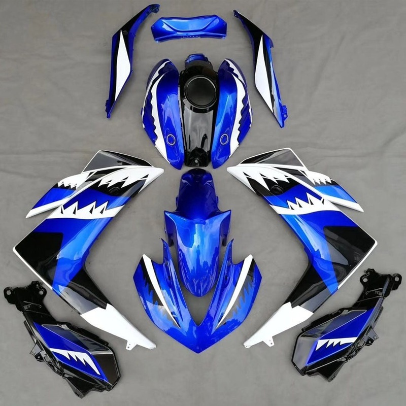 Yamaha YZF-R3 (2015-2018) Blue, Black & White Shark Teeth Fairings No Seat Cowl No Bolt Kit No Tank Cover