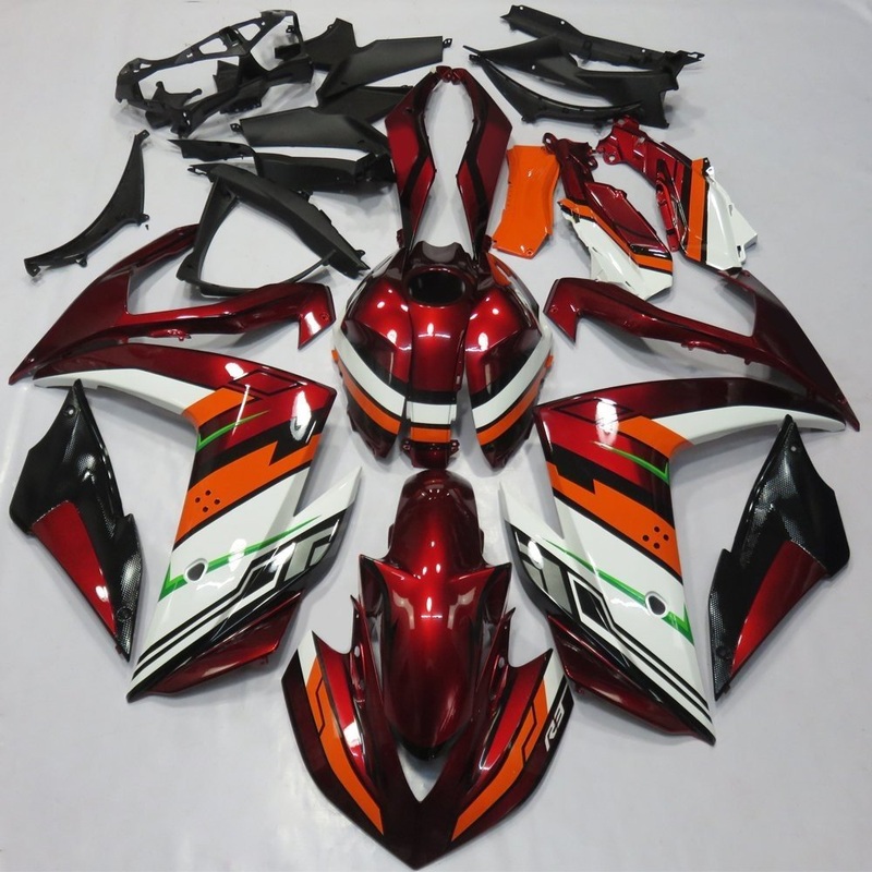 Yamaha YZF-R3 (2015-2018) Candy Red, White, Orange, Black & Green Fairings No Seat Cowl No Bolt Kit No Tank Cover