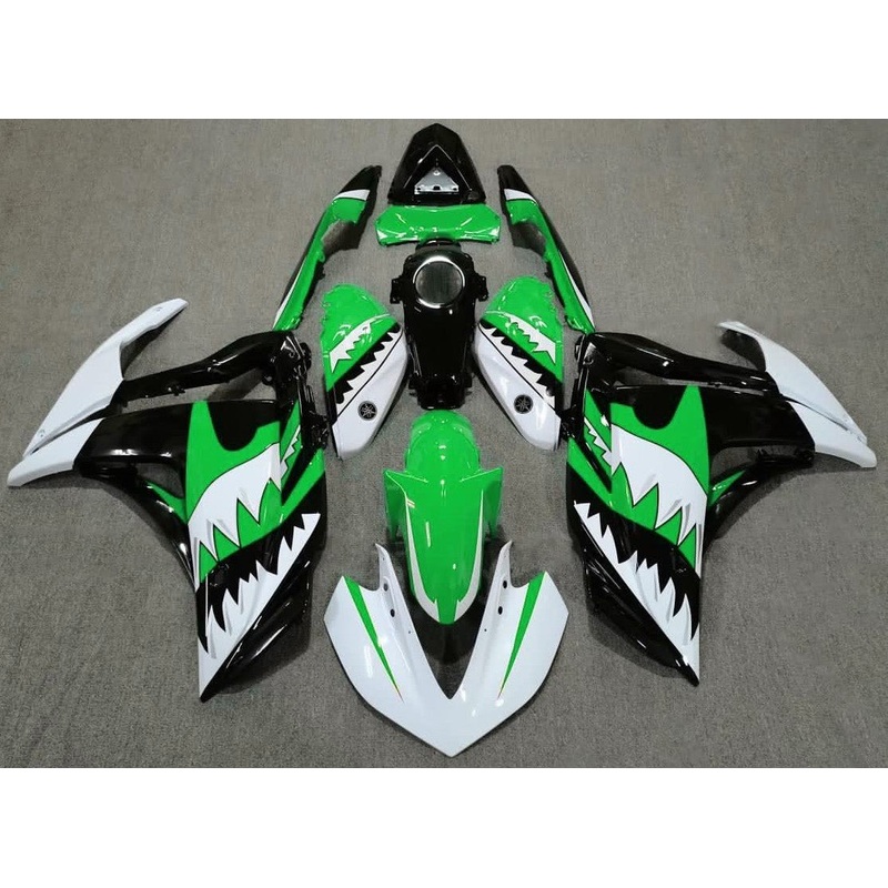 Yamaha YZF-R3 (2015-2018) Green, Black, White Shark Teeth Fairings No Seat Cowl No Bolt Kit No Tank Cover