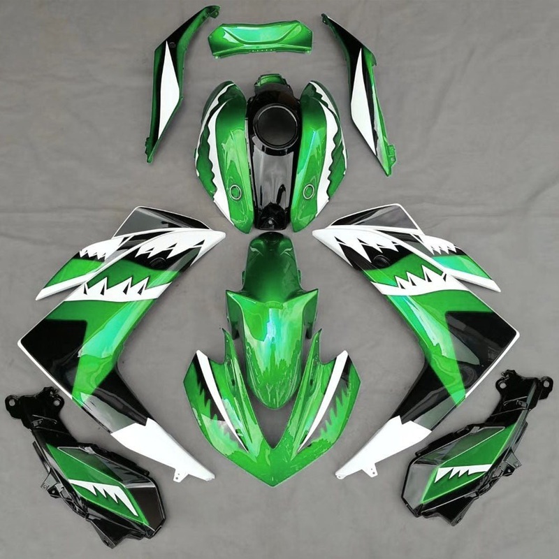 Yamaha YZF-R3 (2015-2018) Green, White, Black Shark Teeth Fairings No Seat Cowl No Bolt Kit No Tank Cover
