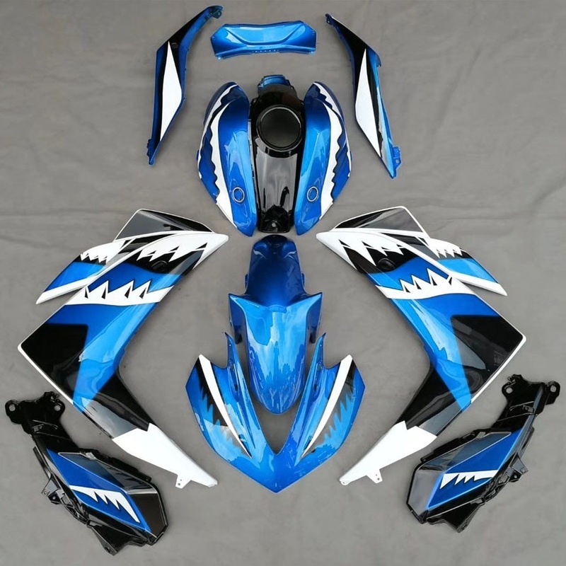 Yamaha YZF-R3 (2015-2018) Light Blue, Black & White Shark Teeth Fairings No Seat Cowl No Bolt Kit No Tank Cover