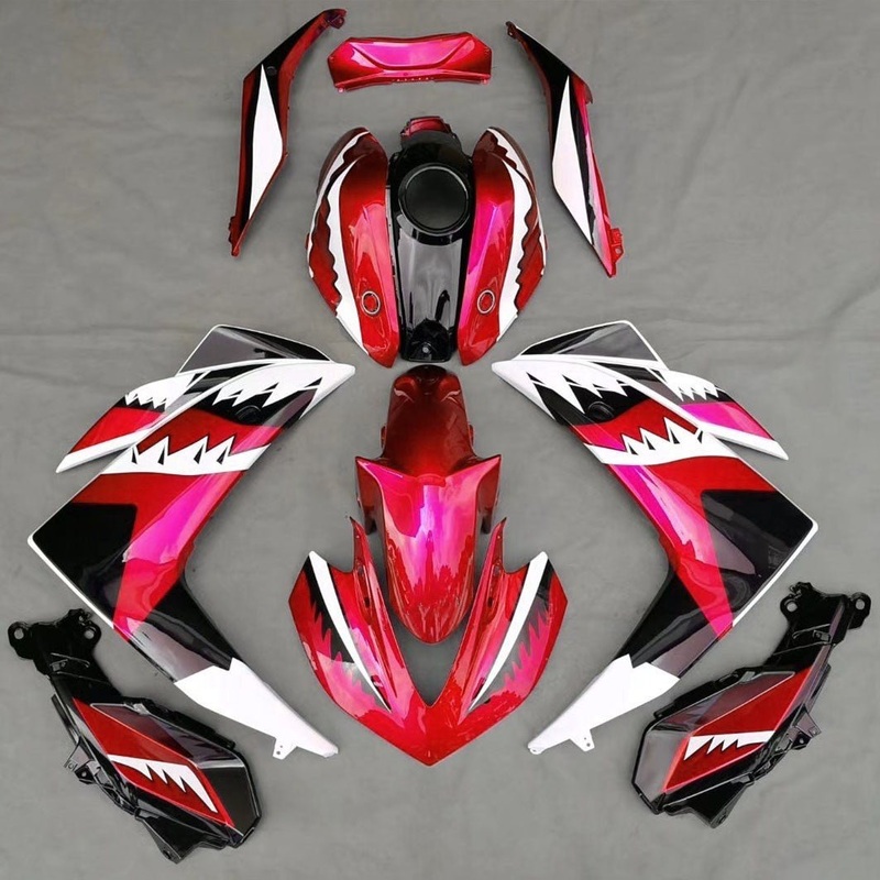 Yamaha YZF-R3 (2015-2018) Red, White & Black Shark Teeth Fairings No Seat Cowl No Bolt Kit No Tank Cover