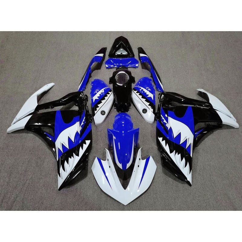Yamaha YZF-R3 (2015-2018) White, Blue & Black Shark Teeth Fairings No Seat Cowl No Bolt Kit No Tank Cover