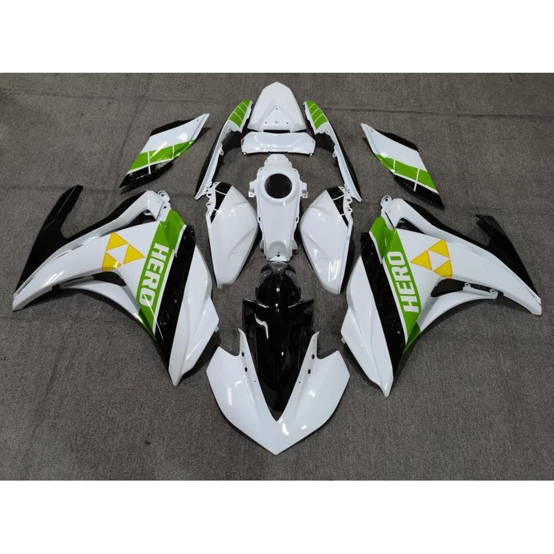 Yamaha YZF-R3 (2015-2018) White, Green, Black & Yellow Hero Fairings No Seat Cowl No Bolt Kit No Tank Cover