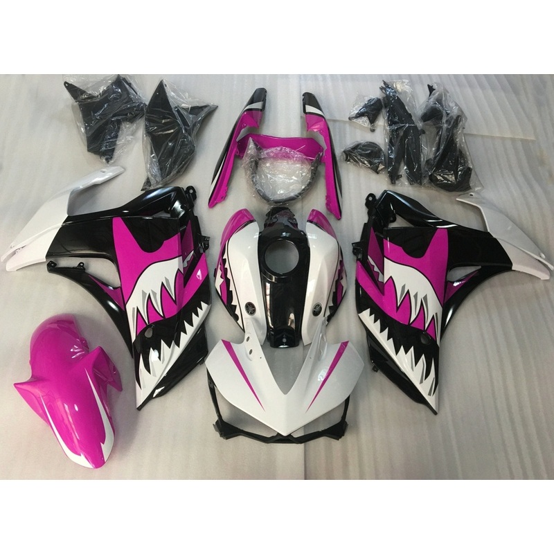 Yamaha YZF-R3 (2015-2018) White, Pink & Black Shark Teeth Fairings No Seat Cowl No Bolt Kit No Tank Cover