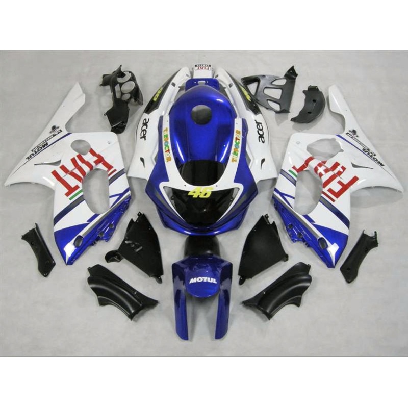 YAMAHA YZF600R (1998-2007) BLUE & WHITE FIAT FAIRINGS Clear Windscreen: Free No Bolt Kit No Tank Cover