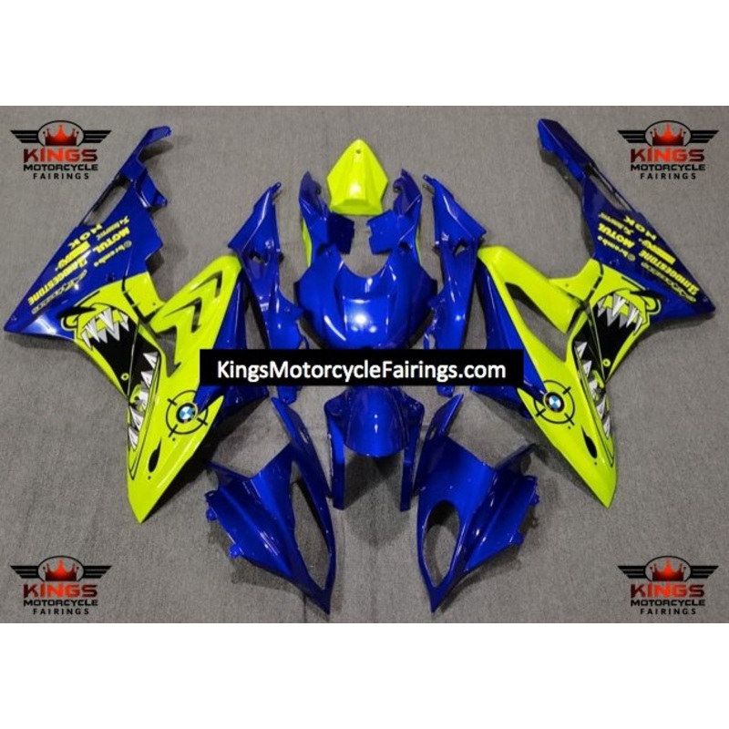 BMW S1000RR (2009-2014) Blue & Neon Yellow Shark Fairings No Seat Cowl No Bolt Kit No Tank