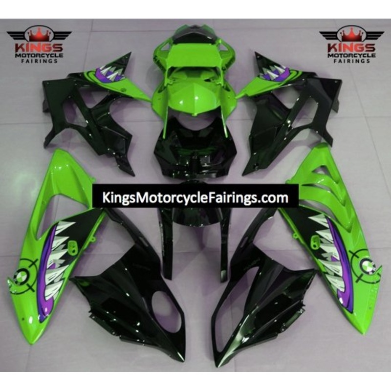 BMW S1000RR (2009-2014) Green, Black & Purple Shark Fairings No Seat Cowl No Bolt Kit No Tank