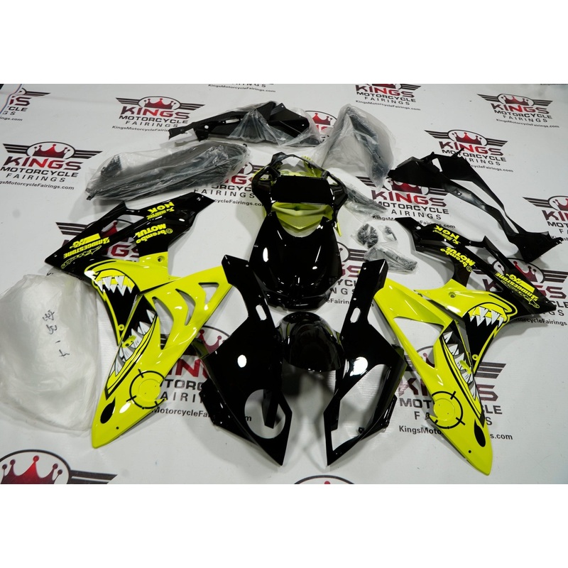 BMW S1000RR (2009-2014) Neon Yellow, Black Shark Fairings No Seat Cowl No Bolt Kit No Tank