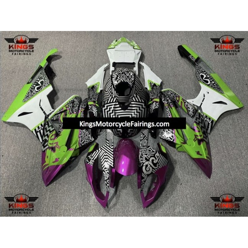 BMW S1000RR (2009-2014) White, Black, Pink & Green Bull Pattern Fairings No Seat Cowl No Bolt Kit No Tank