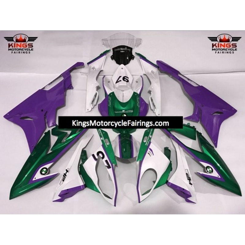 BMW S1000RR (2017-2018) White, Purple & Green Fairings No Seat Cowl No Bolt Kit No Tank