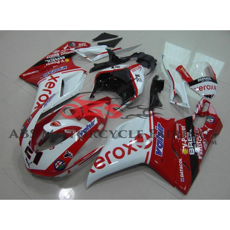 Ducati 848 (2007-2014) Red & White Xerox Valsir #21 Fairings Clear Windscreen: Free No Seat Cowl No Bolt Kit