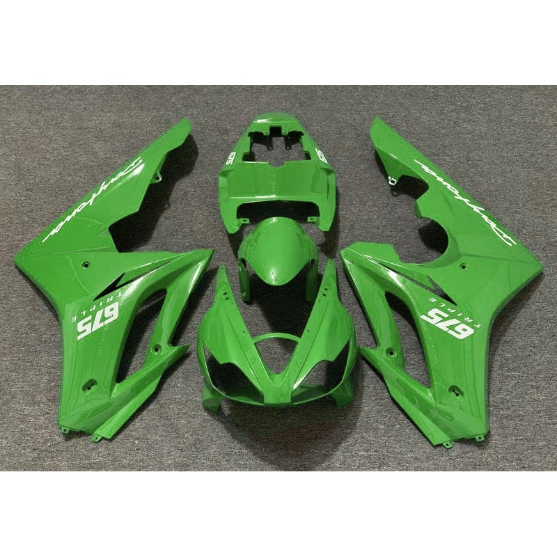 Triumph Daytona 675 (2006-2008) Green & White Fairings Clear Windscreen: Free No Bolt Kit