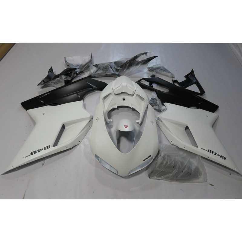 Ducati 1098 (2007-2012) Matte White, Matte Black Fairings Clear Windscreen: Free No Seat Cowl No Bolt Kit
