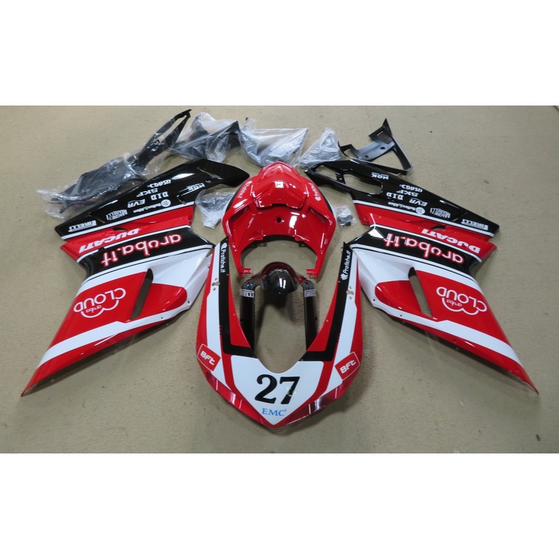 Ducati 1098 (2007-2012) Red, White & Black #27 Fairings Clear Windscreen: Free No Seat Cowl No Bolt Kit