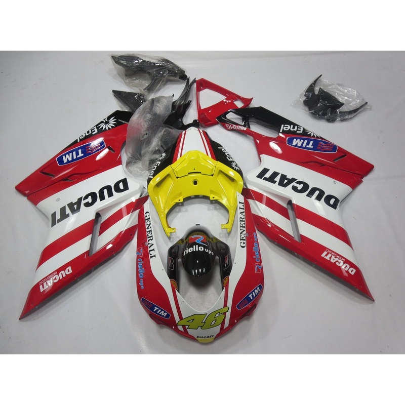 Ducati 1098 (2007-2012) Red, White, Black & Yellow Fairings Clear Windscreen: Free No Seat Cowl No Bolt Kit