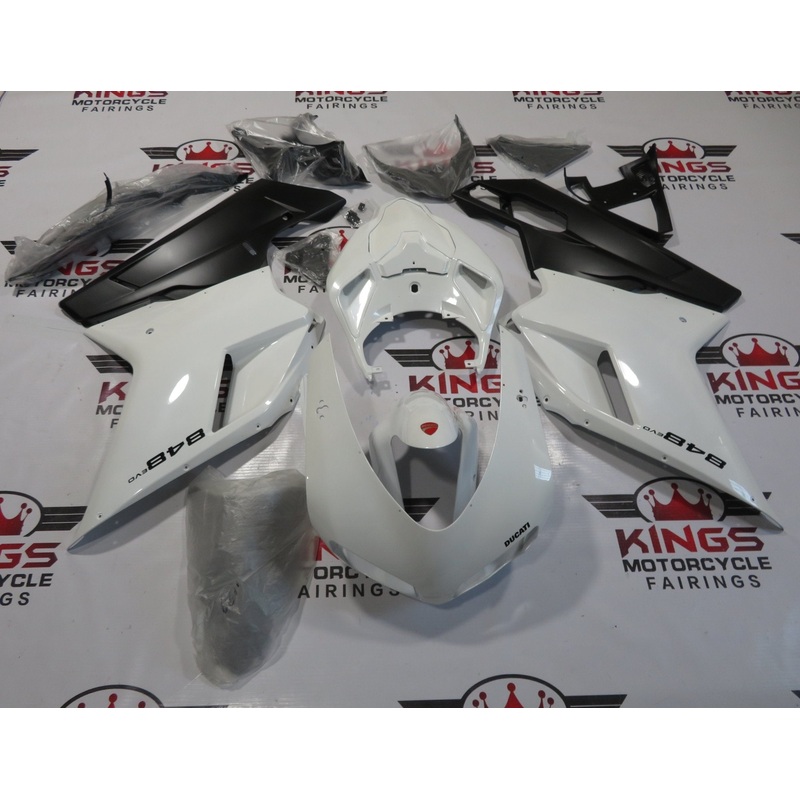 Ducati 1098 (2007-2012) White, Matte Black Fairings Clear Windscreen: Free No Seat Cowl No Bolt Kit