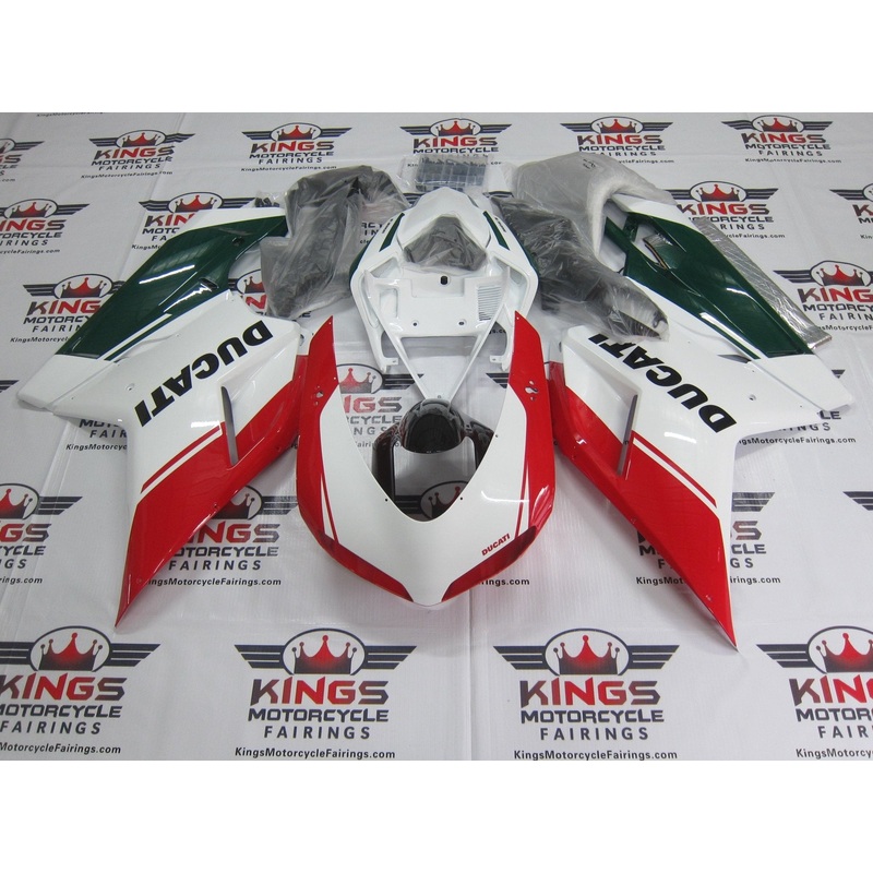 Ducati 848 (2007-2014) White, Red, Green Fairings Clear Windscreen: Free No Seat Cowl No Bolt Kit