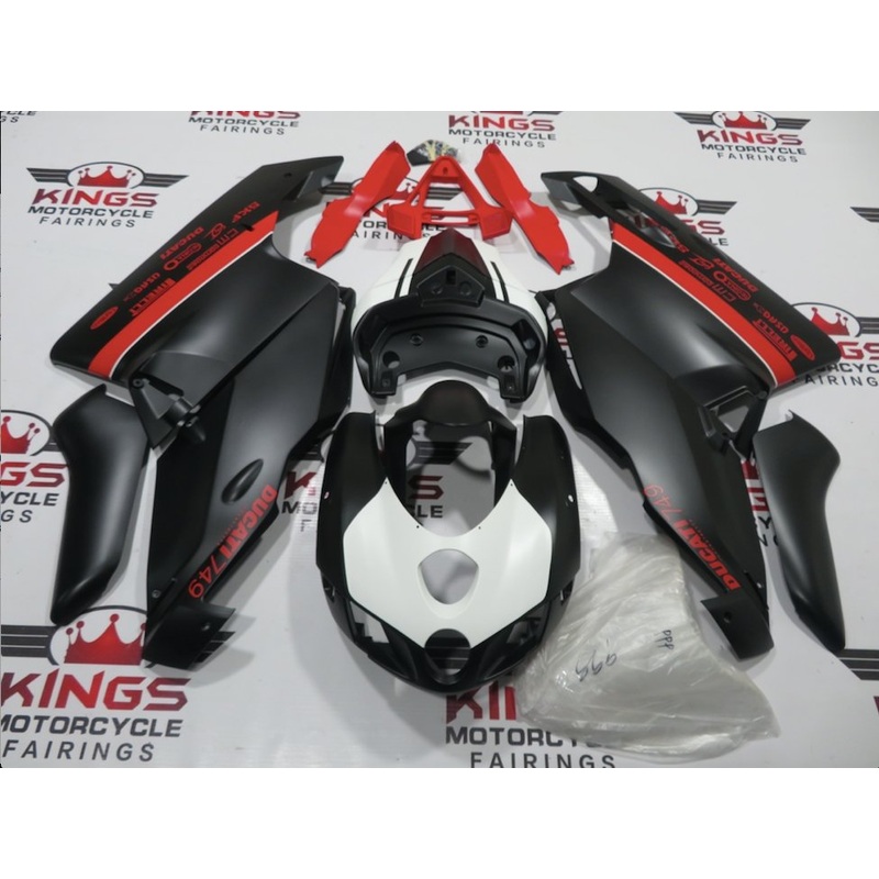 Ducati 999 (2005-2006) Matte Black, Red & White Fairings Clear Windscreen: Free No Seat Cowl No Bolt Kit