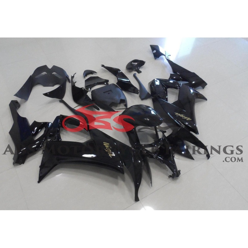 Fairing kit for a Kawasaki Ninja ZX10R (2008-2010) Gloss Black & Gold Clear Windscreen: Free No Seat Cowl No Bolt Kit