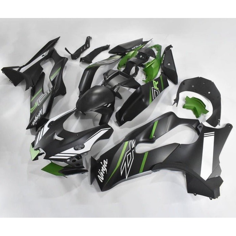 Fairings for Kawasaki Ninja ZX10RR (2021-2025) Matte Black, White, Green Stripe No Tank No Seat Cowl No Bolt Kit