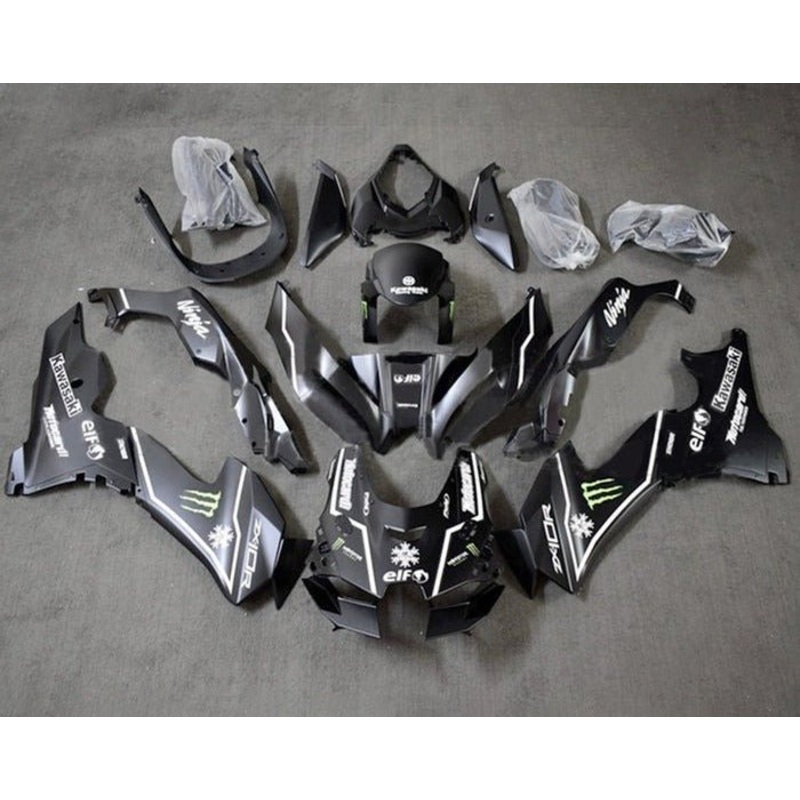 Fairings for Kawasaki Ninja ZX10RR (2021-2025) Matte Black, White Stripe, Monster No Tank No Seat Cowl No Bolt Kit