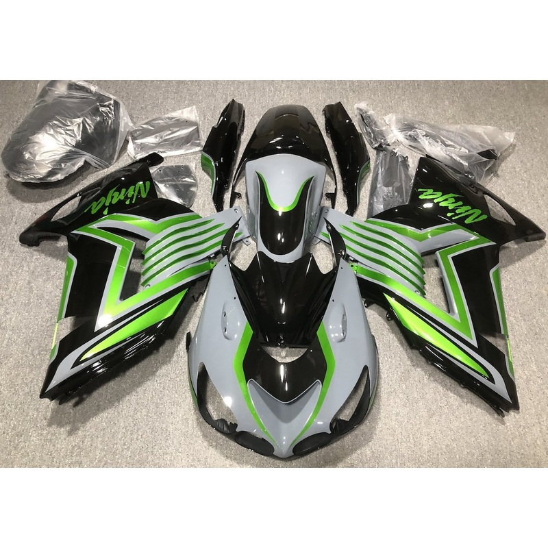 Fairings for Kawasaki Ninja ZX14R (2012-2024) Nardo Gray, Black, Green Clear Windscreen: Free No Seat Cowl No Bolt Kit