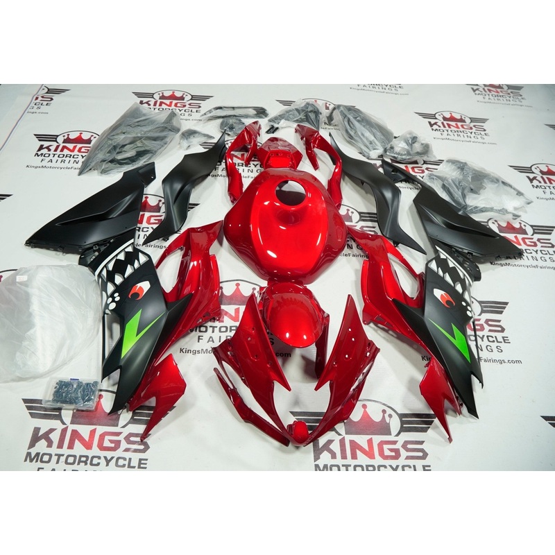 Fairings for Kawasaki Ninja ZX6R 636 (2019-2023) Candy Red, Matte Black, Shark Teeth No Seat Cowl No Bolt Kit No Tank