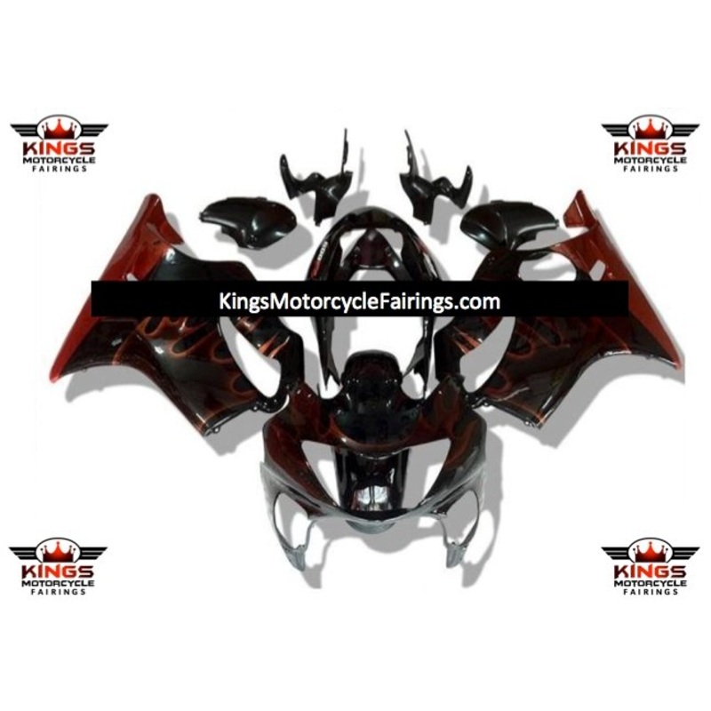 Honda CBR600F4 (1999-2000) Black & Red Flame Fairings Clear Windscreen: Free No Bolt Kit