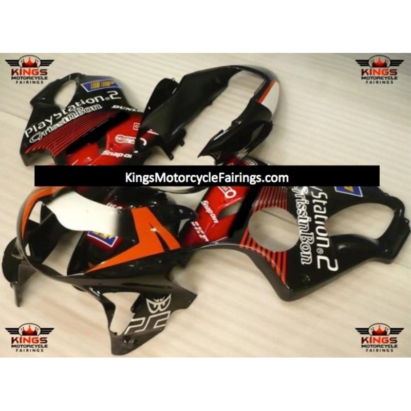 Honda CBR600F4 (1999-2000) Black, Red, Orange & White Fairings Clear Windscreen: Free No Bolt Kit