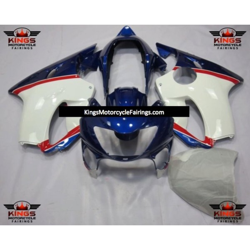 Honda CBR600F4 (1999-2000) Blue, White & Red Fairings Clear Windscreen: Free No Bolt Kit