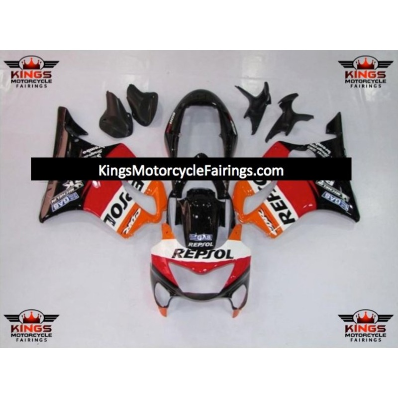 Honda CBR600F4 (1999-2000) Red, Black, Orange & White Repsol Fairings Clear Windscreen: Free No Bolt Kit