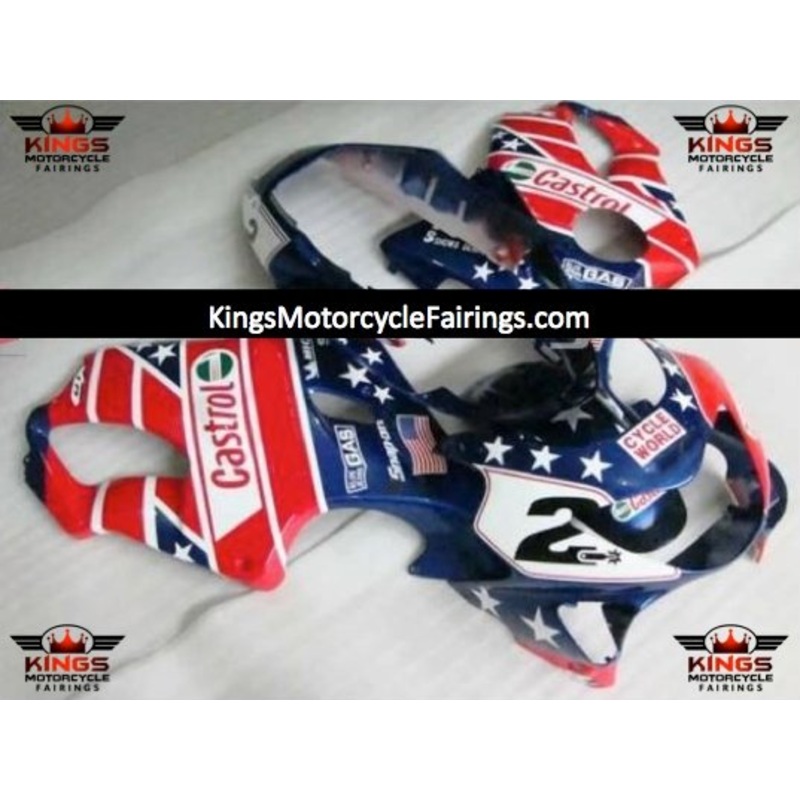 Honda CBR600F4 (1999-2000) Red, White & Blue Star Fairings Clear Windscreen: Free No Bolt Kit