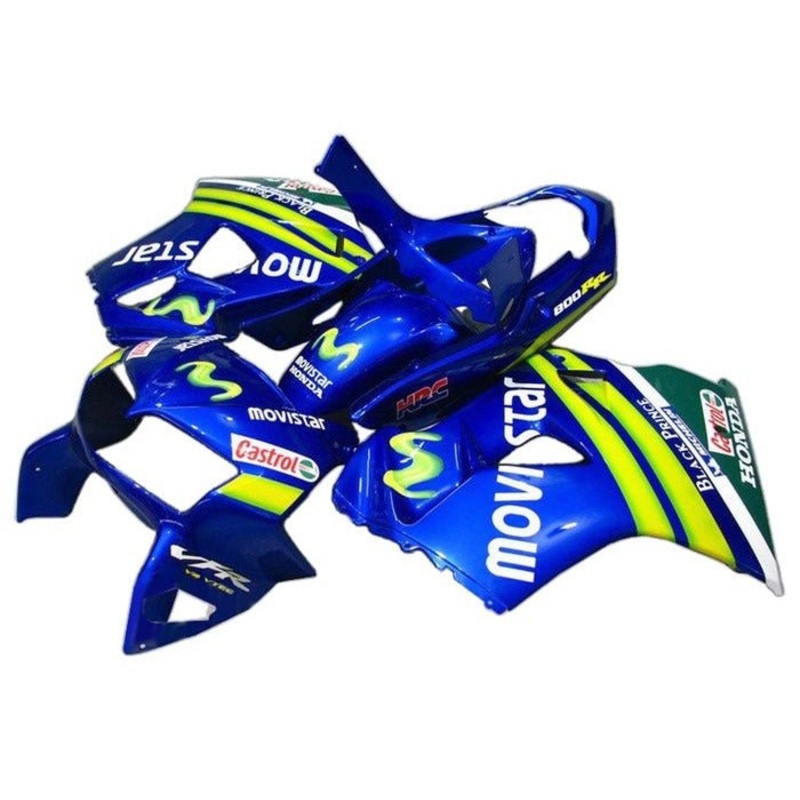 Honda VFR800 (1998-2001) Blue Movistar Fairings Clear Windscreen: Free No Bolt Kit
