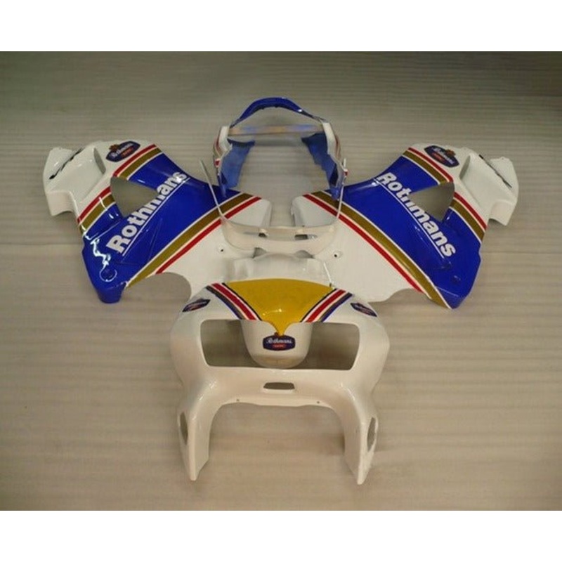Honda VFR800 (1998-2001) White, Blue Rothmans Fairings Clear Windscreen: Free No Bolt Kit