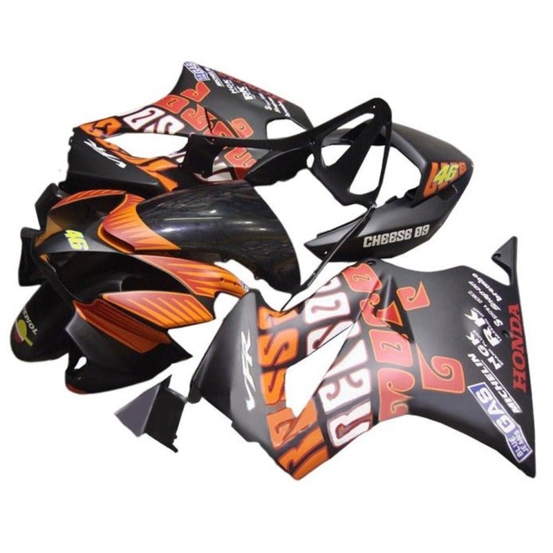Honda VFR800 (2002-2013) Matte Black, Orange Rossi Fairings No Seat Cowl No Bolt Kit No Tank