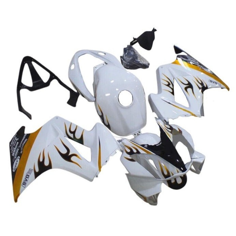 Honda VFR800 (2002-2013) White, Black, Gold Flames Fairings No Seat Cowl No Bolt Kit No Tank