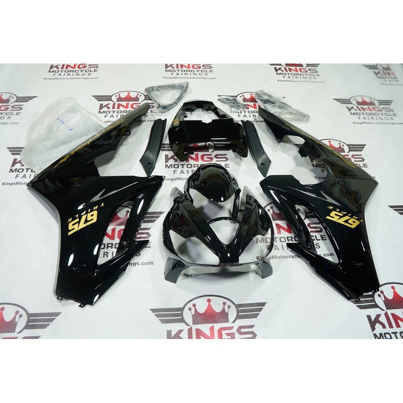 Triumph Daytona 675 (2006-2008) Black & Gold Fairings Clear Windscreen: Free No Bolt Kit
