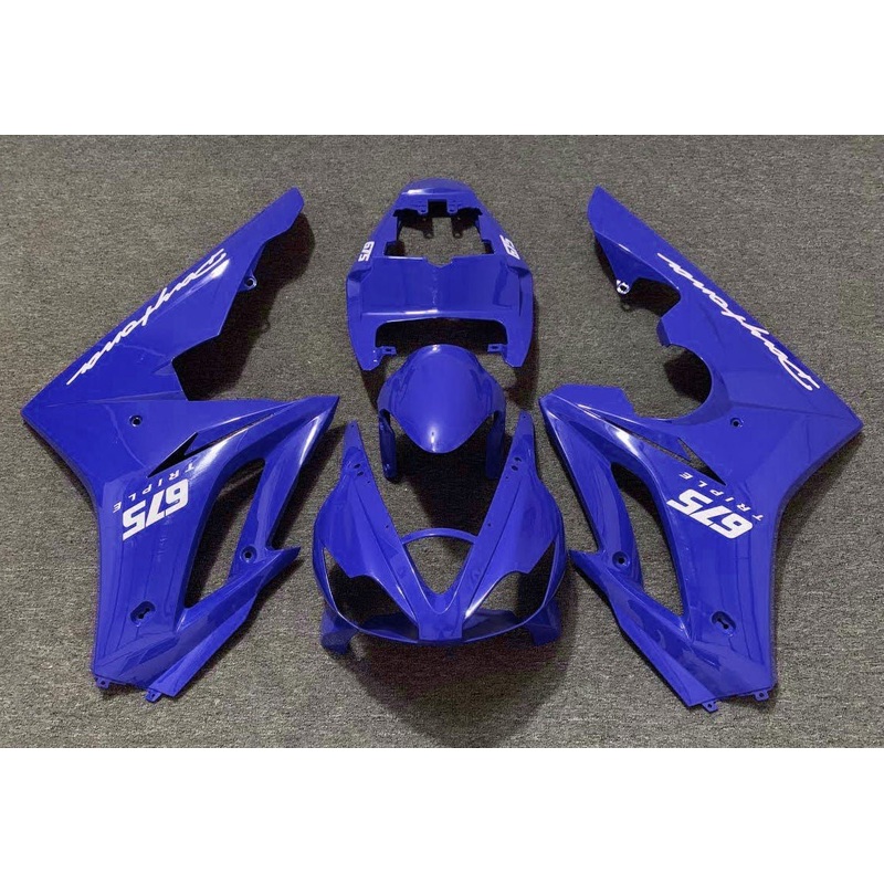 Triumph Daytona 675 (2006-2008) Blue & White Fairings Clear Windscreen: Free No Bolt Kit
