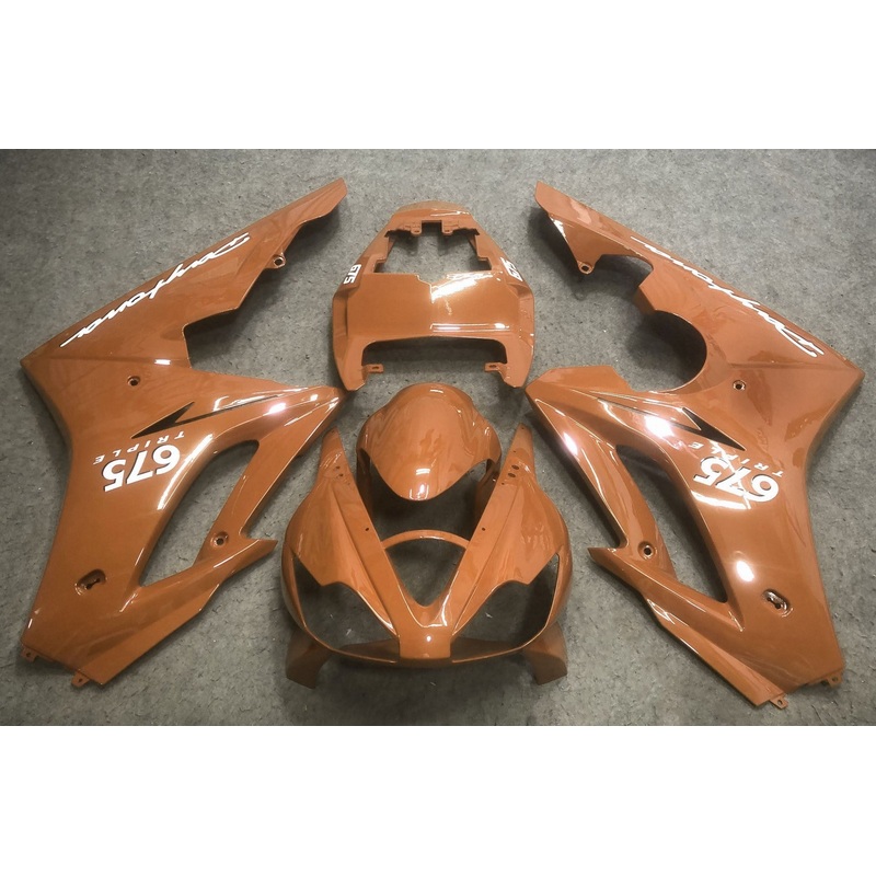 Triumph Daytona 675 (2006-2008) Bronze Orange & White Fairings Clear Windscreen: Free No Bolt Kit