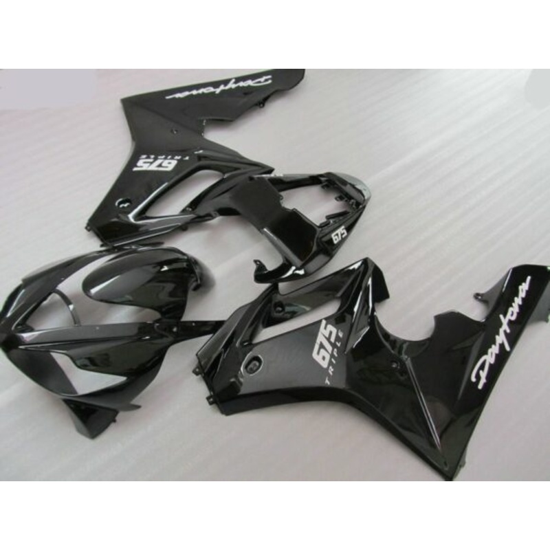 Triumph Daytona 675 (2006-2008) Matte Black & Gloss Black Fairings Clear Windscreen: Free No Bolt Kit