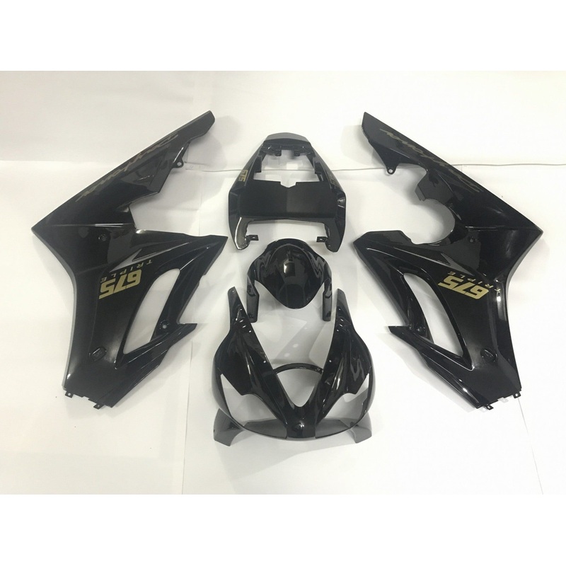Triumph Daytona 675 (2009-2012) Black & Gold Fairings Clear Windscreen: Free No Bolt Kit