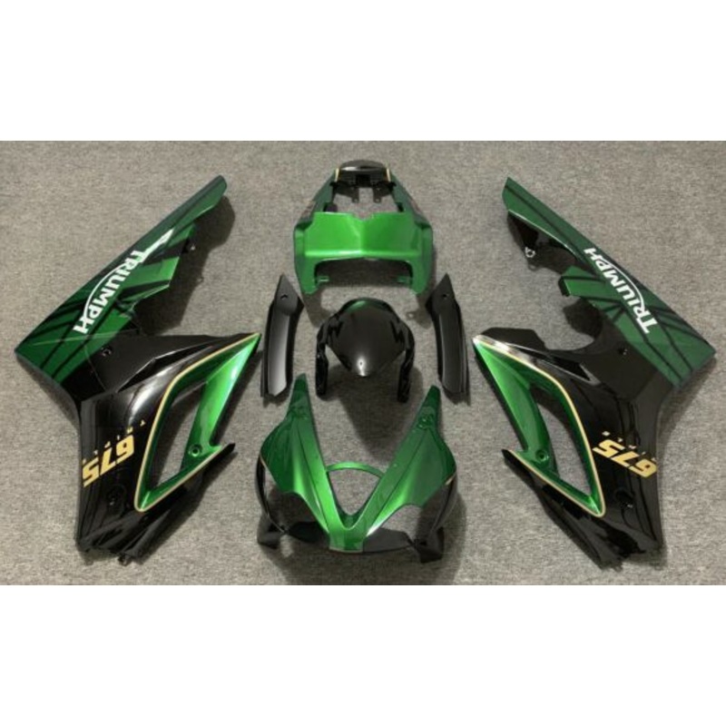 Triumph Daytona 675 (2009-2012) Green, Black, Yellow & White Fairings Clear Windscreen: Free No Bolt Kit