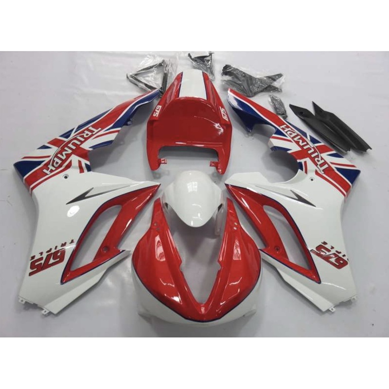 Triumph Daytona 675 (2009-2012) Red, White & Blue English Flag Fairings Clear Windscreen: Free No Bolt Kit